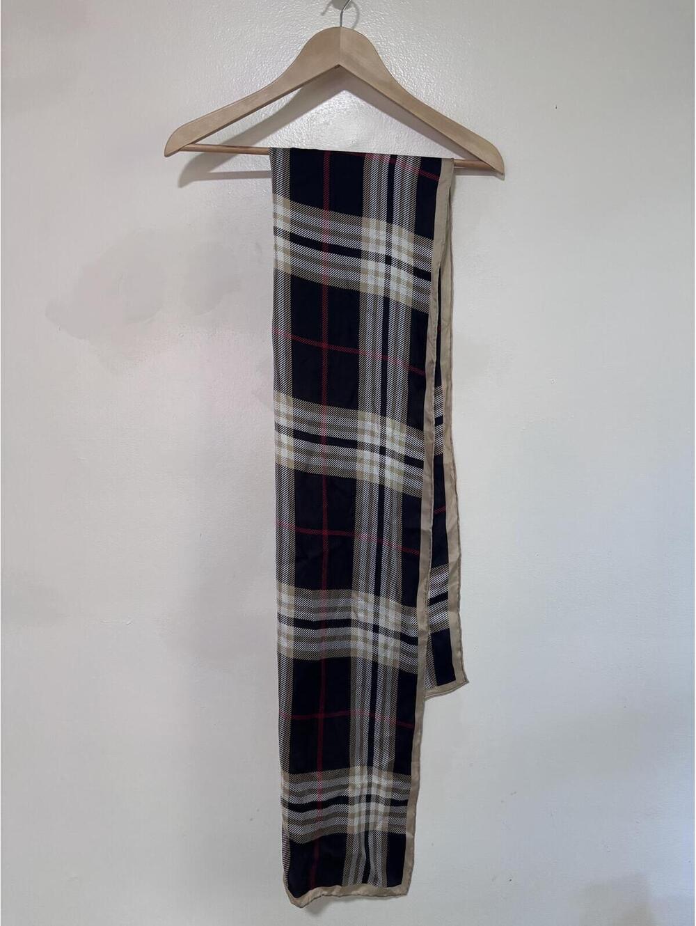 Black, Tan & Red Silk Hair Scarf 13" x 70"